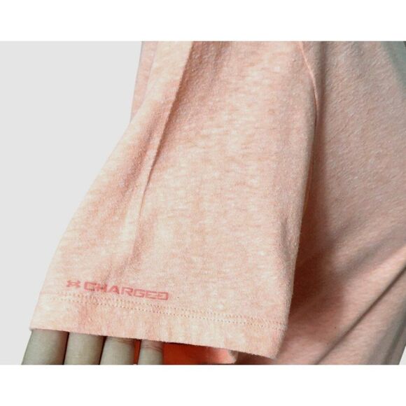 Under Armour Womens HeatGear Tee L Peach UA Semi-Fitted V-Neck T-Shirt Sporty - Picture 6 of 8